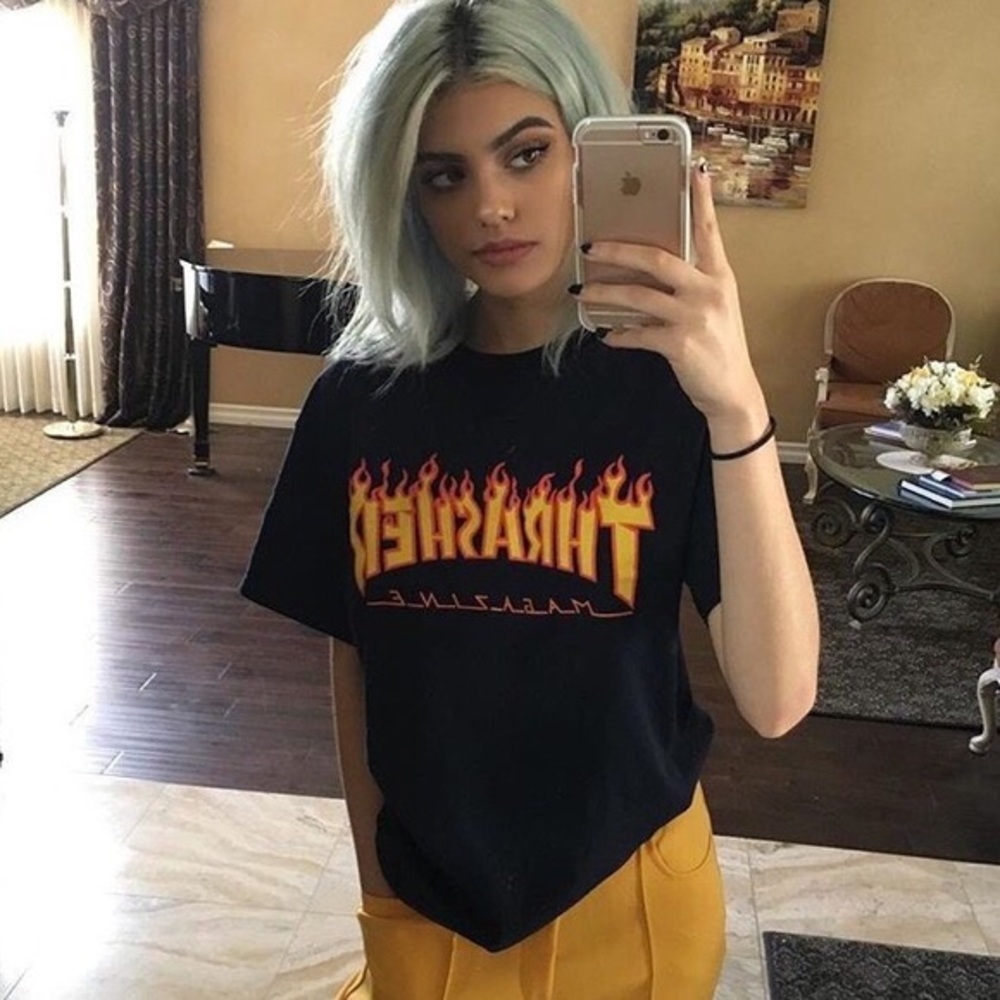 THRASHER Flame logo Black T-Shirt
